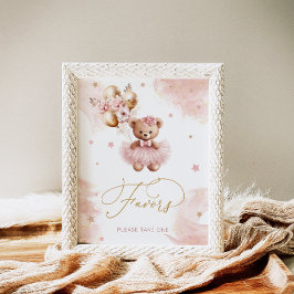 Pink Girl Teddy Bear Baby shower Favors Poster