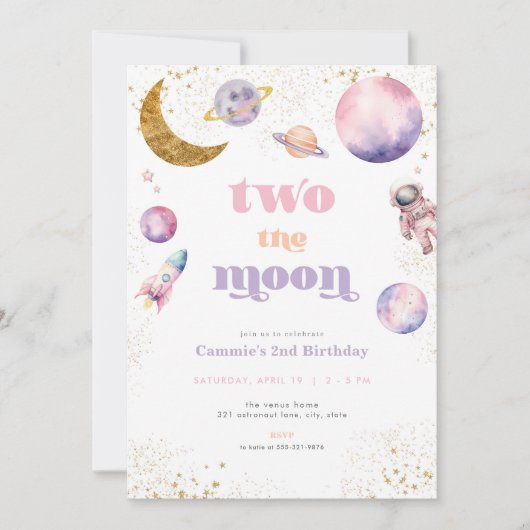 Pink Girl Twee De Maanverjaardag Uitnodiging (Voorkant)