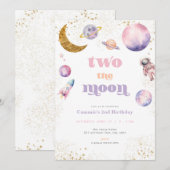 Pink Girl Twee De Maanverjaardag Uitnodiging (Voorkant / Achterkant)