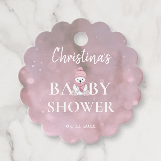Pink Girl Winter Baby shower Bedankjes Labels (Voorkant)