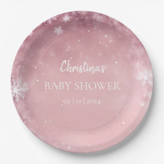 Pink Girl Winter Baby shower Papieren Bordje