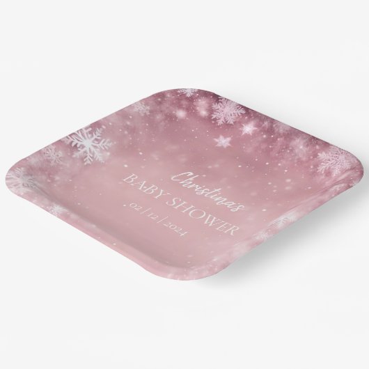 Pink Girl Winter Baby shower Papieren Bordje (Gebogen)