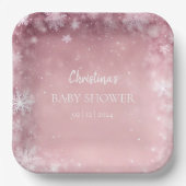 Pink Girl Winter Baby shower Papieren Bordje (Voorkant)