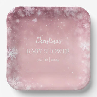 Pink Girl Winter Baby shower Papieren Bordje