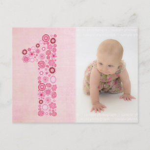 Pink Girl's 1st Birthday Bedankt Foto Briefkaart