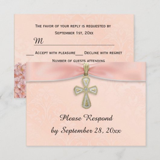 Pink Girl's Baptism Christening RSVP Response Kaartje (Voorkant / Achterkant)