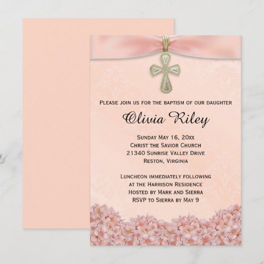 Pink Girls Baptism Christening Uitnodiging (Voorkant / Achterkant)