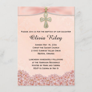 Pink Girls Baptism Christening Uitnodiging