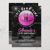 Pink Girls Basketball Birthday Uitnodiging (Voorkant / Achterkant)
