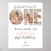 Pink Girls be One Photo First Birthday Welcome Poster (Voorkant)