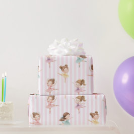 Pink Girls Bow Tutu Ballerina Birthday Cadeaupapier