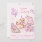 Pink Girl's First Birthday Party | Kaart (Voorkant)