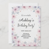  Pink Girl's Flower Birthday Party Kaart (Voorkant)