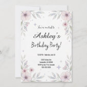  Pink Girl's Flower Birthday Party Kaart (Voorkant)