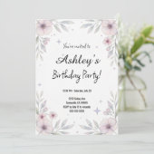  Pink Girl's Flower Birthday Party Kaart (Staand voorkant)