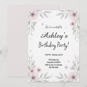 Pink Girl's Flower Birthday Party Kaart