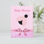 Pink Girl's Ladybug Baby shower Invitation Kaart (Staand voorkant)