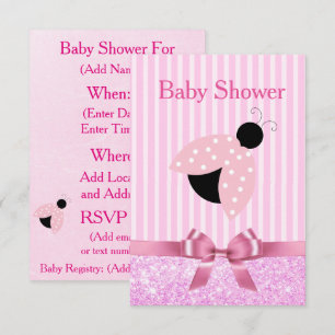 Pink Girl's Ladybug Baby shower Invitation Kaart