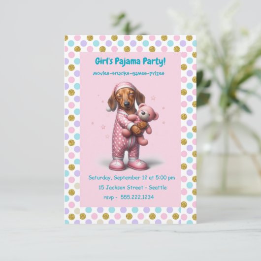 Pink Girl's Pajama Party Kaart (Staand voorkant)