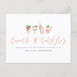 Pink girly bachelorette weekendbrunch & bubbly uitnodiging briefkaart