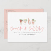 Pink girly bachelorette weekendbrunch & bubbly uitnodiging briefkaart (Voorkant / Achterkant)