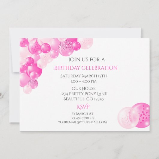 Pink Girly Balloon Arch Birthday Party Kaart (Achterkant)