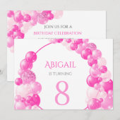 Pink Girly Balloon Arch Birthday Party Kaart (Voorkant / Achterkant)