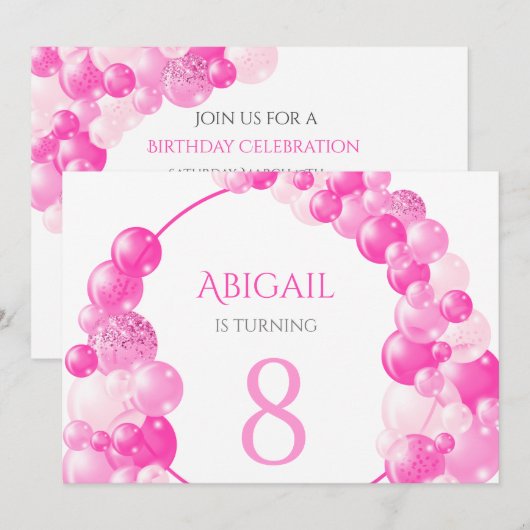 Pink Girly Balloon Arch Birthday Party Kaart (Voorkant / Achterkant)