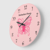 Pink Girly Butterfly Clocks Grote Klok (Hoek)