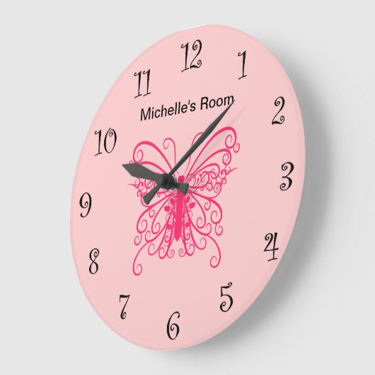 Pink Girly Butterfly Clocks Grote Klok (Hoek)