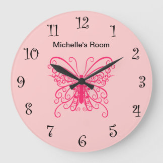 Pink Girly Butterfly Clocks Grote Klok