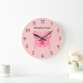 Pink Girly Butterfly Clocks Grote Klok (Huis)
