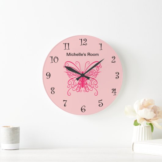 Pink Girly Butterfly Clocks Grote Klok (Huis)