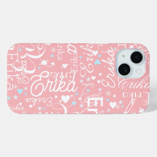 Pink Girly Calligraphy Typografie Naam Patroon Case-Mate iPhone Case (Achterkant (horizontaal))