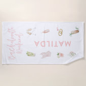 Pink girly champagne cocktail bachelorette weekend strandlaken (Voorkant)