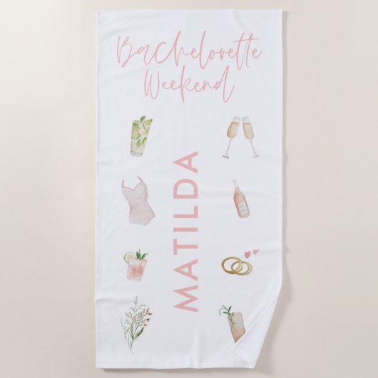 Pink girly champagne cocktail bachelorette weekend strandlaken (Voorkant)