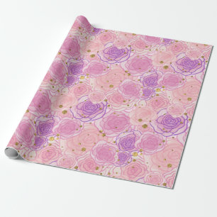 Pink Girly Chic Roos Glitter Floral Cadeaupapier