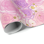 Pink Girly Chic Roos Glitter Floral Cadeaupapier (Rol Hoek)