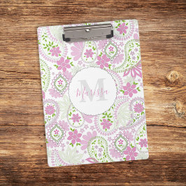 Pink Girly Cute Chic Preppy Paisley Monogram Klembord