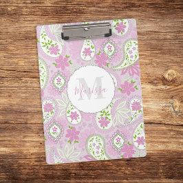 Pink Girly Cute Chic Preppy Paisley Monogram Klembord