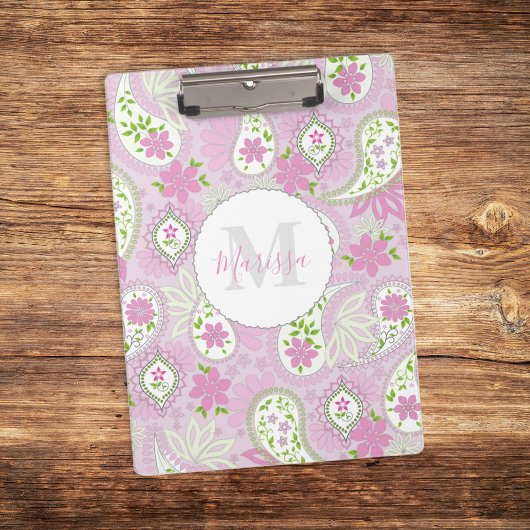 Pink Girly Cute Chic Preppy Paisley Monogram Klembord
