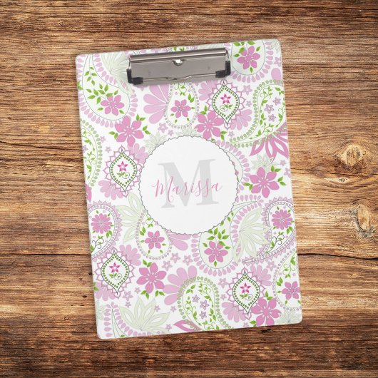 Pink Girly Cute Chic Preppy Paisley Monogram Klembord