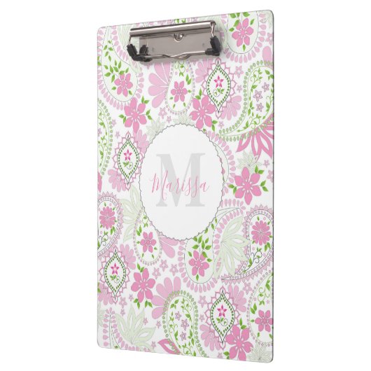 Pink Girly Cute Chic Preppy Paisley Monogram Klembord (Links)