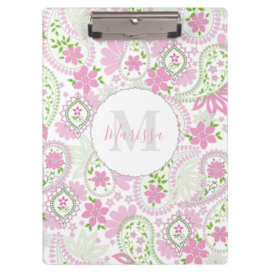 Pink Girly Cute Chic Preppy Paisley Monogram Klembord (Voorkant)