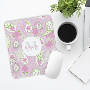 Pink Girly Cute Chic Preppy Paisley Monogram Muismat