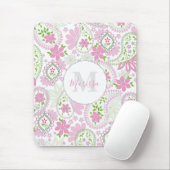 Pink Girly Cute Chic Preppy Paisley Monogram Muismat (Met muis)