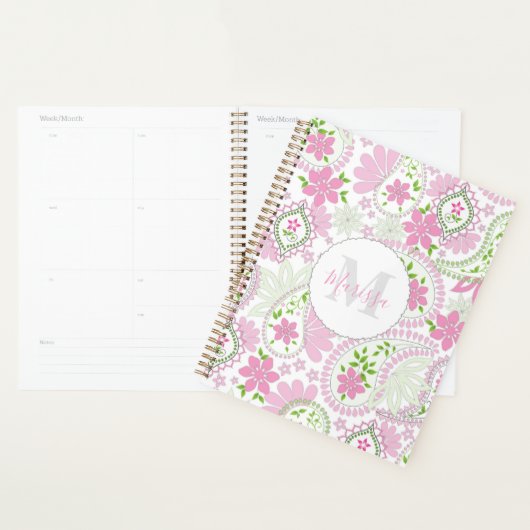 Pink Girly Cute Chic Preppy Paisley Print Patroon Planner (Display)