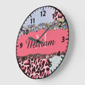 Pink Girly Feminine Roos Gold Monogram klok (Hoek)