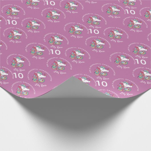 Pink Girly Floral Unicorn Magical Cadeaupapier (Hoek)
