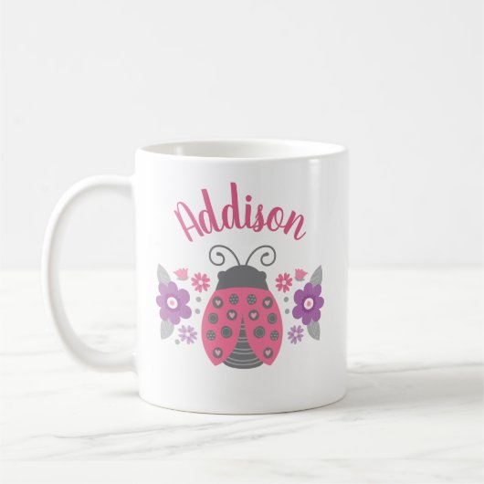 Pink Girly gepersonaliseerde lieveheersbeestje Mok (Links)